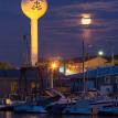 Vermilion Water tower scene at night with full moon